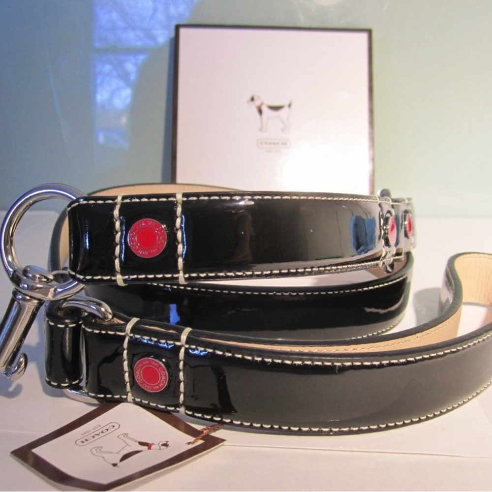 RARE# Coach black with red accents leash. 54 inches long New with tags